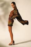 Nikita Mhaisalkar_Multi Color Georgette Sequins, Embroidery Open Neck Abstract Print Trench Coat _at_Aza_Fashions