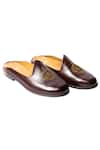 Buy_Artimen_Brown Leather Handcrafted Embroidered Mules _at_Aza_Fashions