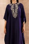 JAYANTI REDDY_Purple Dupion Silk Embroidery Zardozi Round Placket Kaftan  _Online_at_Aza_Fashions