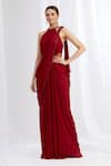 Buy_ARPAN VOHRA_Maroon Georgette Halter Neck Embroidered Saree Gown _at_Aza_Fashions