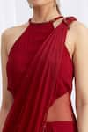 ARPAN VOHRA_Maroon Georgette Halter Neck Embroidered Saree Gown _at_Aza_Fashions