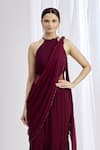 Buy_ARPAN VOHRA_Maroon Georgette Halter Neck Embroidered Saree Gown _Online_at_Aza_Fashions