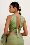 Buy_Devnaagri_Green Gajji Silk Hand Painted Striped And Floral Organza Saree With Blouse _Online_at_Aza_Fashions