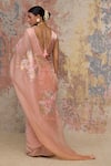 Shop_Devnaagri_Peach Silk Organza, Chanderi Muskaish, Gajji V Neck Saree With Blouse _at_Aza_Fashions