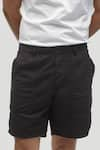 Shop_Terra Luna_Black 100% Organic Handloom Oxford Cotton Plain Castro Scout Shorts _at_Aza_Fashions