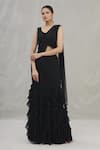 Buy_ARPAN VOHRA_Black Georgette Embroidery V Neck Pre-stitched Lehenga Saree With Blouse _at_Aza_Fashions