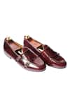 Buy_Artimen_Maroon Leather Handcrafted Double Monk Loafers _at_Aza_Fashions