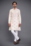 Buy_Raghavendra Rathore Jodhpur_Off White Silk Embroidery Thread Kurta _at_Aza_Fashions