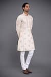 Raghavendra Rathore Jodhpur_Off White Silk Embroidery Thread Kurta _Online_at_Aza_Fashions