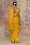 Shop_Devnaagri_Yellow Silk Organza, Chanderi Muskaish, Gajji V Neck Saree With Blouse _at_Aza_Fashions