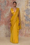 Buy_Devnaagri_Yellow Silk Organza, Chanderi Muskaish, Gajji V Neck Saree With Blouse _Online_at_Aza_Fashions