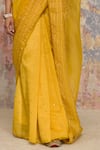 Shop_Devnaagri_Yellow Silk Organza, Chanderi Muskaish, Gajji V Neck Saree With Blouse _Online_at_Aza_Fashions