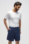 Shop_Terra Luna_Blue 100% Organic Handloom Oxford Cotton Plain Castro Scout Shorts _at_Aza_Fashions