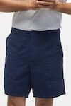 Terra Luna_Blue 100% Organic Handloom Oxford Cotton Plain Castro Scout Shorts _Online_at_Aza_Fashions