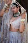 Shop_Kritika Dawar_Ivory Lehenga And Blouse Chikankari Georgette Embroidery Mukaish V Bridal Set _at_Aza_Fashions