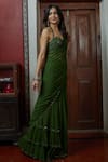 Buy_Arpita Mehta_Green Georgette Embroidery Mirror Halter Pre-draped Tiered Saree With Blouse _Online_at_Aza_Fashions