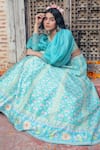 Show Shaa_Blue Crepe Embroidery And Print Puff Sleeve Blouse & Floral Lehenga Set _at_Aza_Fashions