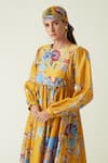 Payal Pratap_Yellow Cupro Cotton Printed Floral Round Lewoto Maxi Dress  _Online_at_Aza_Fashions