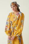 Payal Pratap_Yellow Cupro Linen Print Floral Bloom Round Neck Tapis Dress  _Online_at_Aza_Fashions