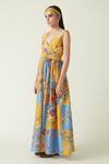 Payal Pratap_Yellow Cupro Cotton Tokala Flower Vine Print Dress_Online_at_Aza_Fashions