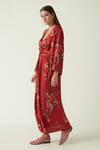 Payal Pratap_Red Satin Abong Rosette Bloom Print Dress_Online_at_Aza_Fashions