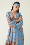 Buy_Payal Pratap_Blue Linen Satin Print Floral V Neck Malino Kaftan  _Online_at_Aza_Fashions