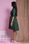 Buy_Escape By Aishwarya_Green Cotton Satin High Stand Collar Tiered Drama Dress With Belt _Online_at_Aza_Fashions