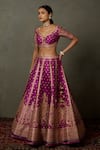 RI.Ritu Kumar_Pink Blouse And Lehenga Polyester Printed Paisley Leaf Neck Ashvika Bridal Set _Online_at_Aza_Fashions