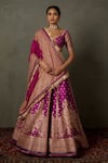 Buy_RI.Ritu Kumar_Pink Blouse And Lehenga Polyester Printed Paisley Leaf Neck Ashvika Bridal Set _Online_at_Aza_Fashions
