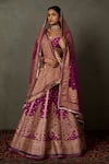 Shop_RI.Ritu Kumar_Pink Blouse And Lehenga Polyester Printed Paisley Leaf Neck Ashvika Bridal Set _Online_at_Aza_Fashions