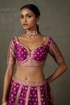 RI.Ritu Kumar_Pink Blouse And Lehenga Polyester Printed Paisley Leaf Neck Ashvika Bridal Set _at_Aza_Fashions
