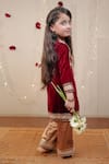Buy_Tiny Colour_Maroon Velvet, Maheshwari, Silk Lace, Embroidery Kurta And Printed Pant Set _Online_at_Aza_Fashions