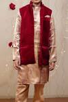 Buy_TINY COLOUR_Maroon Bundi Velvet Printed Block Kurta Set _Online_at_Aza_Fashions