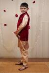 TINY COLOUR_Maroon Bundi Velvet Printed Block Kurta Set _at_Aza_Fashions