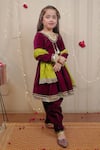 Tiny Colour_Wine Velvet, Georgette Sequins Flared Kurta Set _Online_at_Aza_Fashions