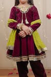 Buy_Tiny Colour_Wine Velvet, Georgette Sequins Flared Kurta Set _Online_at_Aza_Fashions