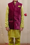 Shop_Tiny Colour Clothing_Wine Kurta- Mashru Silk Block Velvet Bundi And Set _Online_at_Aza_Fashions