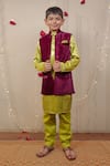 Buy_Tiny Colour Clothing_Wine Kurta- Mashru Silk Block Velvet Bundi And Set _at_Aza_Fashions