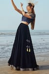 Monk & Mei_Blue Lehenga And Blouse Velvet Embroidered Sequin Sweetheart Neck Set _Online_at_Aza_Fashions