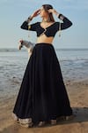 Buy_Monk & Mei_Blue Lehenga And Blouse Velvet Embroidered Sequin V Neck Set _Online_at_Aza_Fashions