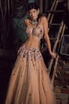 Buy_Silky Bindra_Beige Shantoon, Tulle Net Sweetheart Neck Embellished Lehenga Set _at_Aza_Fashions