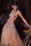 Shop_Silky Bindra_Beige Shantoon, Tulle Net Sweetheart Neck Embellished Lehenga Set _at_Aza_Fashions