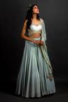 Buy_Izzumi Mehta_Blue Lehenga Crepe Blouse Dupion Silk Dupatta Net V Embellished Bridal Set _at_Aza_Fashions