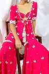 Shop_Maiti Shahani_Pink Viscose Dupion Embroidered Resham Work V Neck Jacket Sharara Set _Online_at_Aza_Fashions