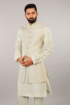 Vanshik_White Silk Kurta Bundi Set _Online_at_Aza_Fashions