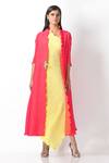 Buy_Kiran Uttam Ghosh_Pink Pleated Polyester Long Jacket  _at_Aza_Fashions