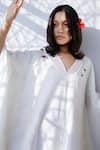 Nikasha White Cotton V Neck Textured Kaftan Dress Online at Aza Fashions Nikasha_White Cotton V Neck Textured Kaftan Dress _Online_at_Aza_Fashions