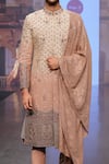 Soniya G_Cream Raw Silk Embroidery Floral Sherwani Set _at_Aza_Fashions