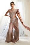 Shop_Tasuvure_Pink Pleated Pre-draped Sharara Saree Set_at_Aza_Fashions