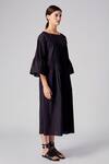 Rajesh Pratap Singh_Black Cotton Plain Boat Neck Bayla Dress  _Online_at_Aza_Fashions